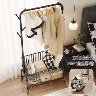 晾衣架简易落地家用移动卧室内挂隔夜衣服架子收纳宿舍衣帽杆