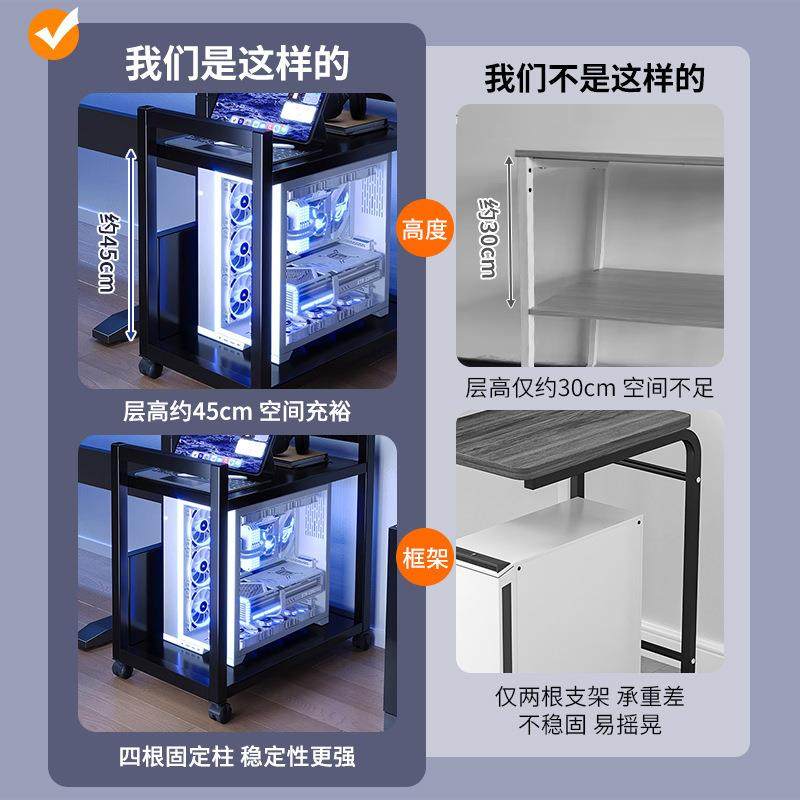 电竞房电脑主机托架多层可移动机箱底座置物架落地家用桌下小