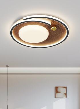 卧吸顶灯时尚个性美式复古创意个性圆形超亮护眼灯具胡桃木书房灯