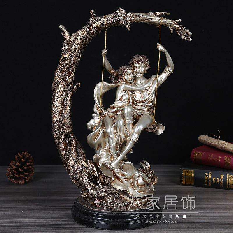 外贸爆款家居装饰品树脂工艺品欧式复古情侣荡秋千雕塑摆件