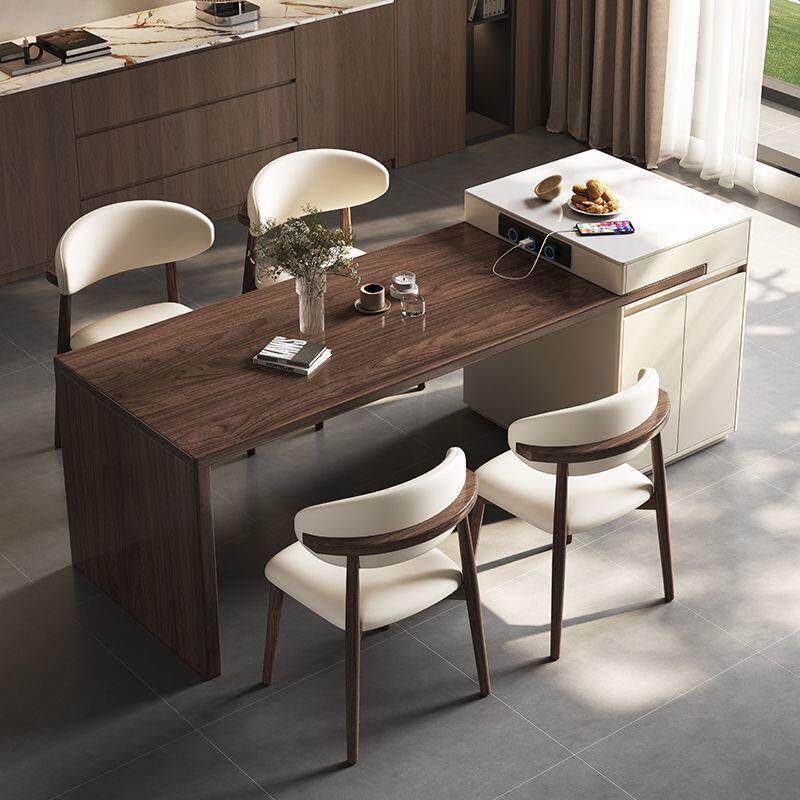 现代简约全实木岛台餐桌一体小户型家用可伸缩轻奢餐桌椅组合