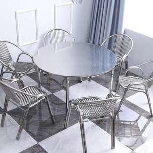 不锈钢折叠圆桌烧烤大排挡桌农村吃饭桌餐桌商用餐饮店桌子外摆用