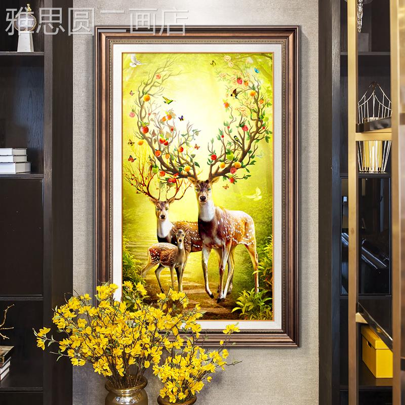 网红美式玄关装饰画欧式入户走廊过道竖版挂书玄房画大气麋鹿幻壁图片