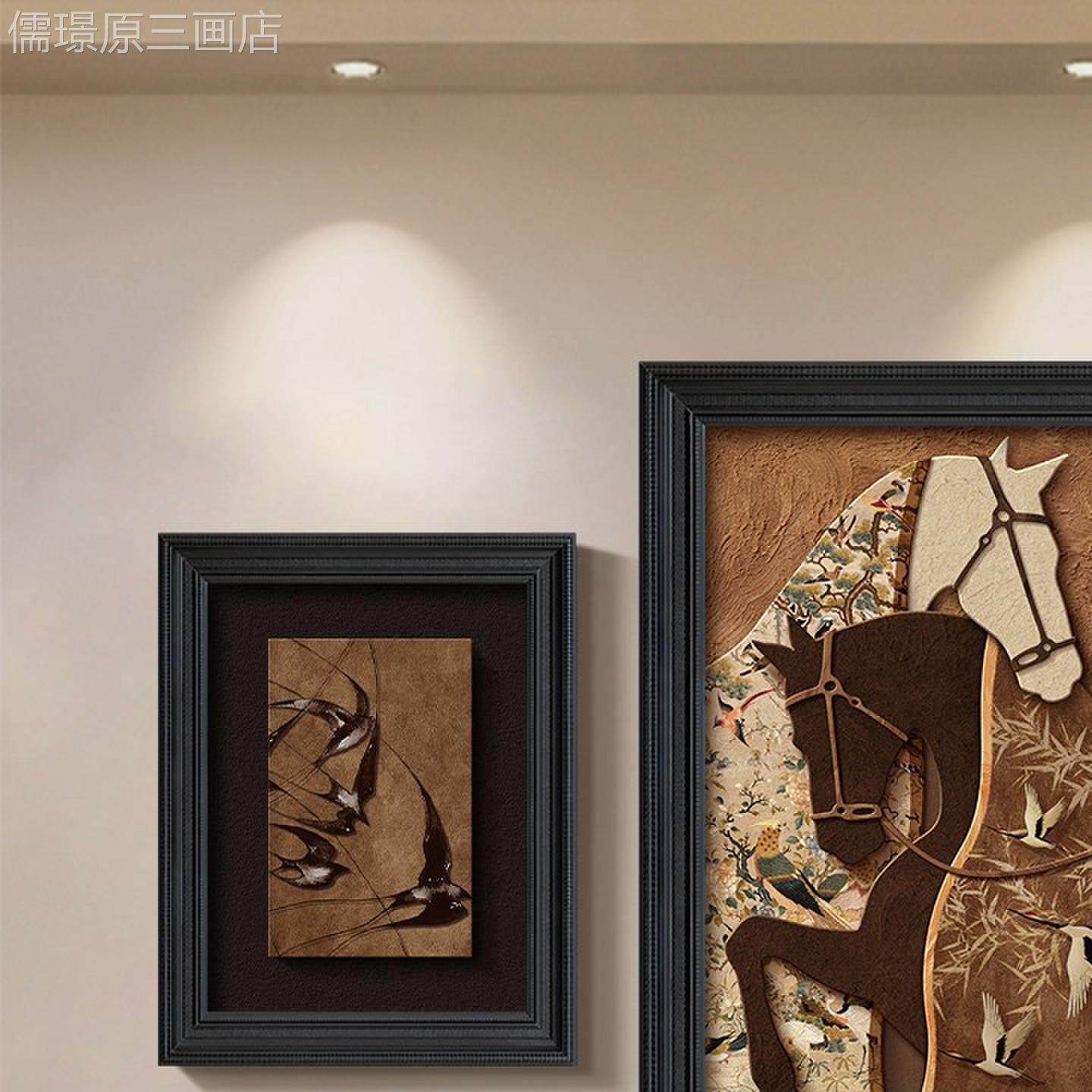 美式复古马骏组合装饰画中古风高档发背景墙挂沙画到马成功墙壁画