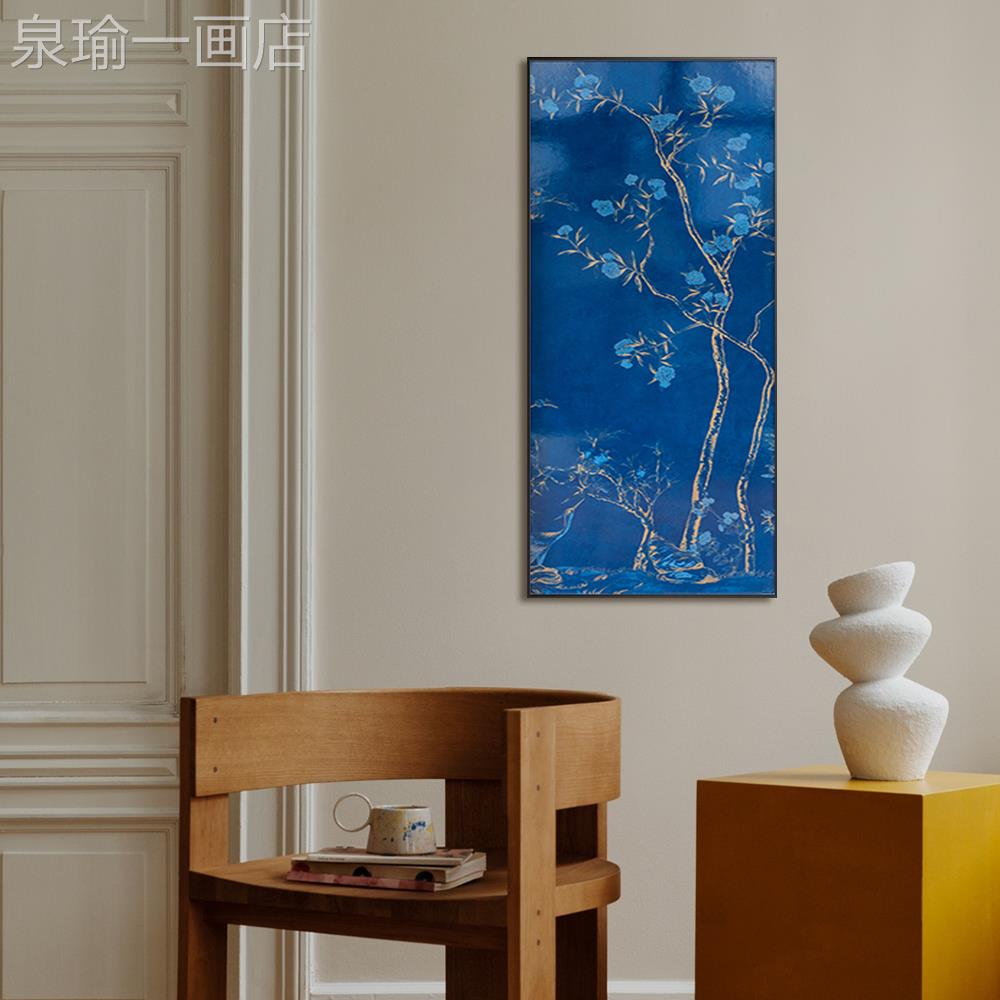 网红新中式“宫廷客蓝雀入古典厅高级感孔雀装饰画玄关户门中古”图片