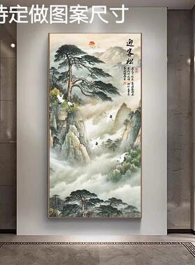 网红进门中式入户山水画玄关装饰画走廊过道尽头壁画中国风景装修