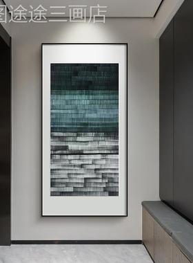 网红双层地现代抽象高级新款走落过丙道玄廊关烯肌理画绿色简蓝色