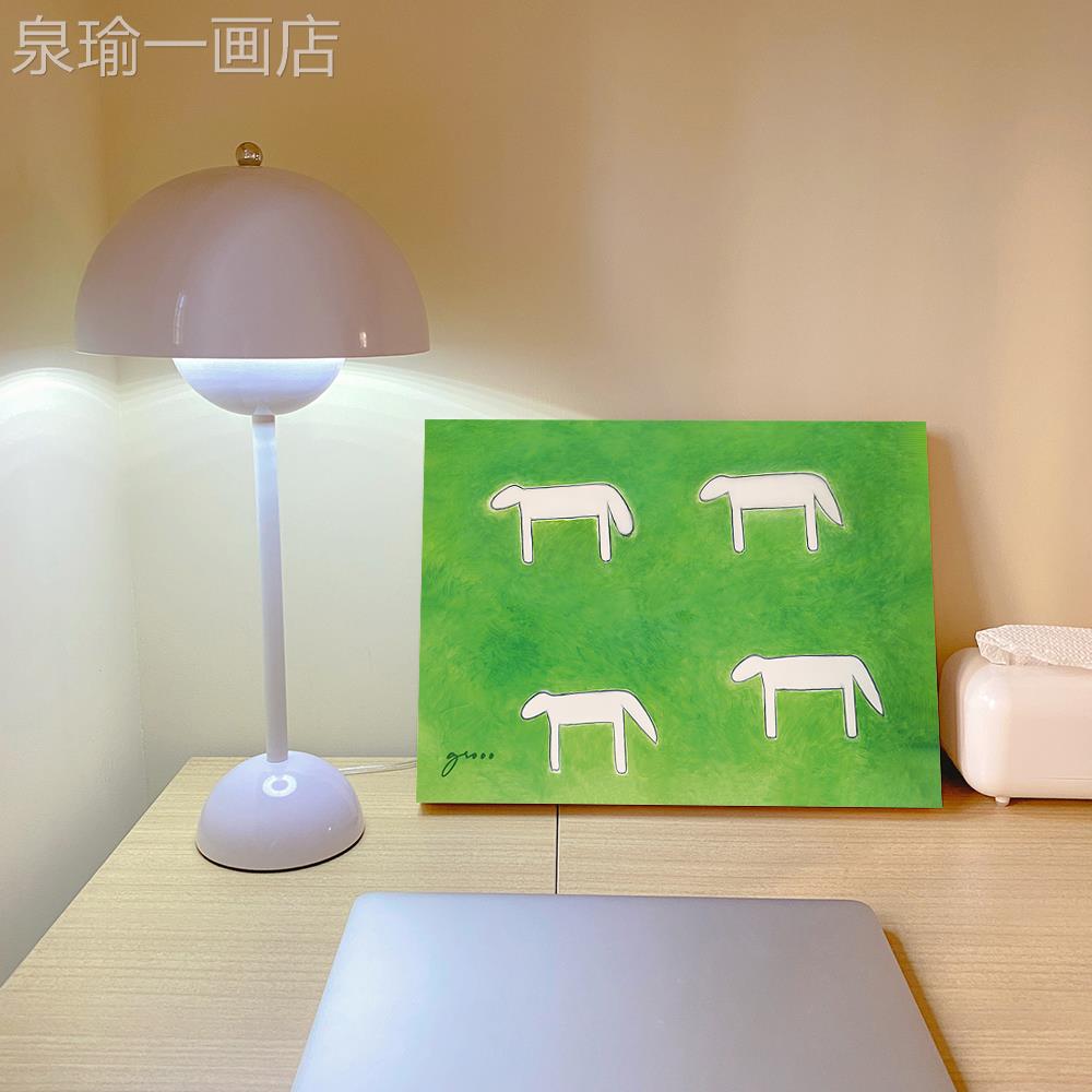 网红北欧抽象色几何治愈动物装饰现简画约代客厅沙发背景绿墙挂系图片