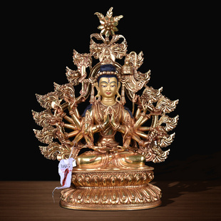 准提佛母佛像纯铜尼泊尔鎏金工艺品9寸藏传密宗佛堂桌面摆件