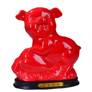 十二生肖陶c瓷红牛摆件牛年办公室装饰品炒股招财好运摆设风水乔