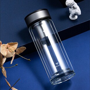 万象玻璃杯双层泡茶杯子带茶漏杯办公室泡茶M杯男士茶水分离杯商