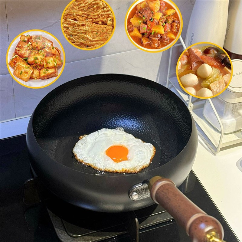 一锤好铁大肚锅无涂层款21cwm木质防烫手柄可拆卸木质锅盖严丝合