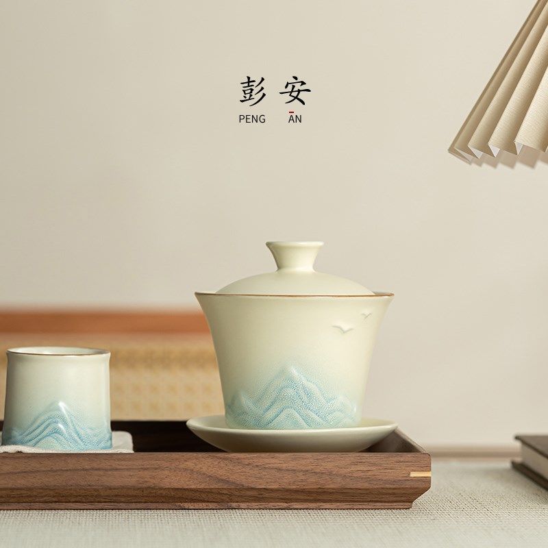 米黄千里江山三才k盖碗茶杯单个高档陶瓷防烫带盖泡茶碗三件套茶,餐饮具,盖碗,淘宝优惠券,粉丝福利购,淘宝优惠卷