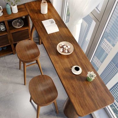 北欧全实木吧台桌家用小户型简z约阳台休闲小吧台靠墙长条高脚桌