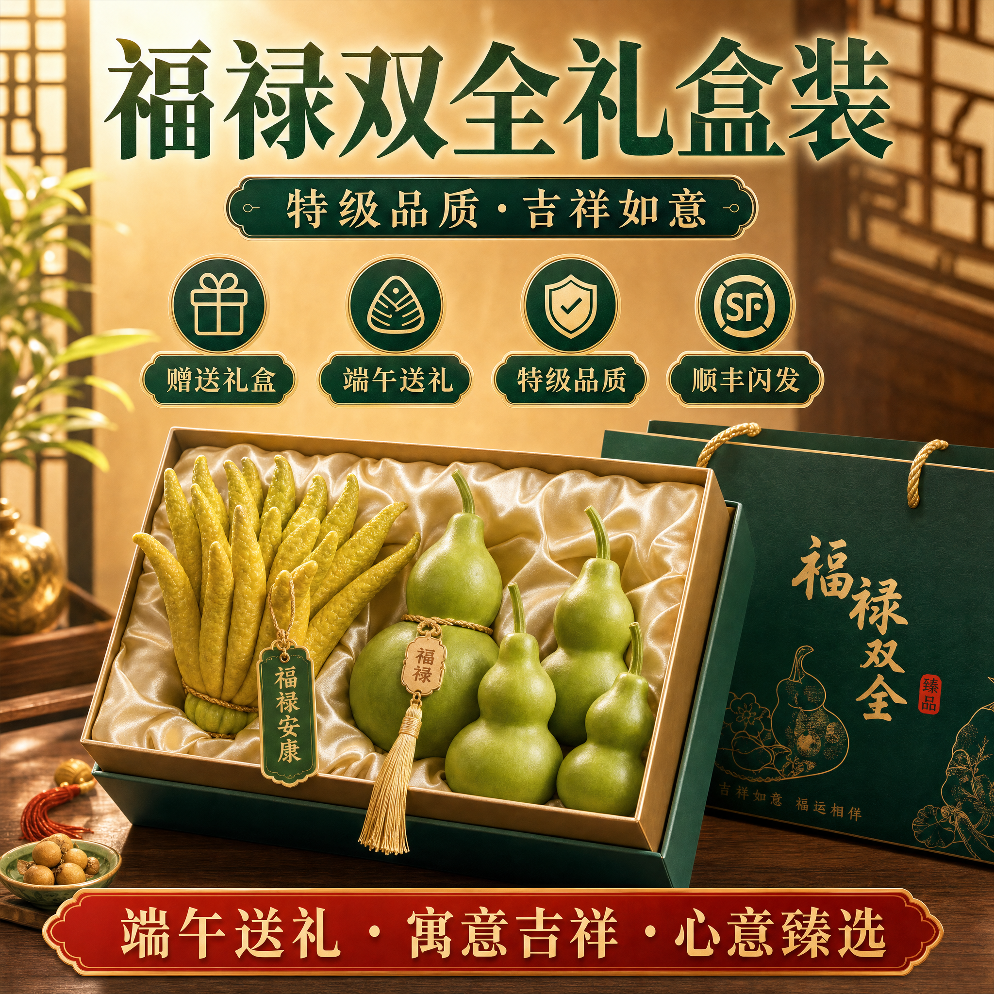 福禄双全礼盒装佛手柑鲜果绿植葫芦天然摆件室内观赏办公室桌面盆