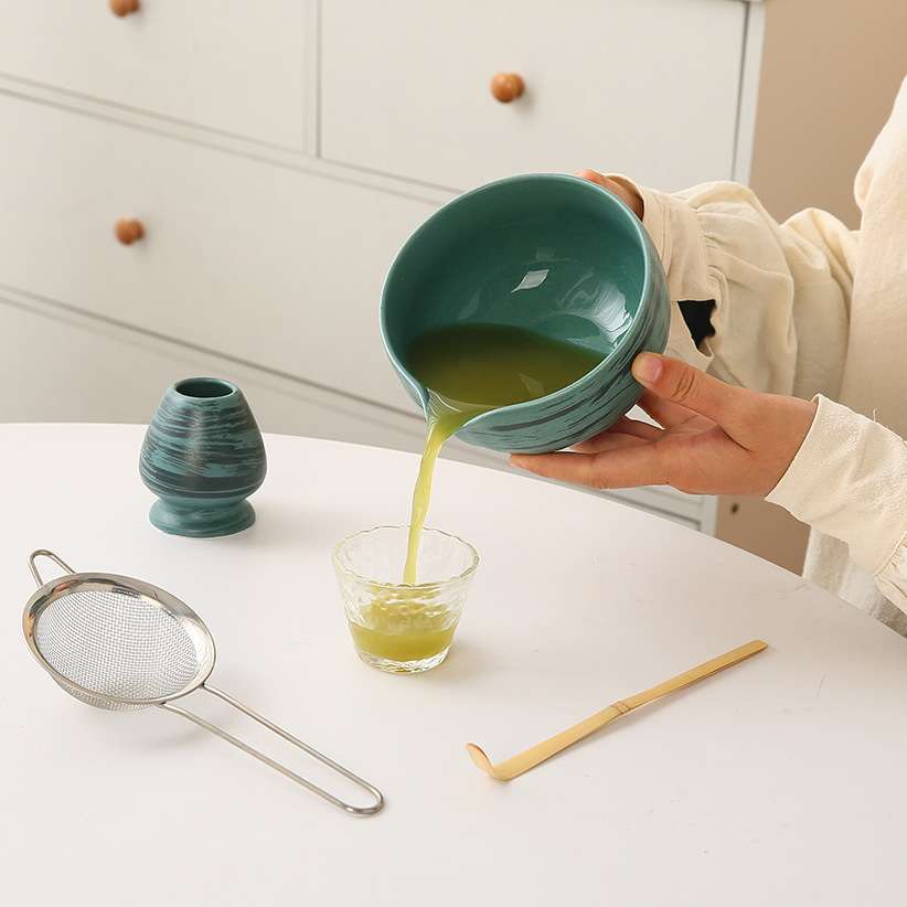 陶瓷渐变抹茶碗套装抹茶茶巾茶拨托架不锈钢过滤网白本立跨境窑变
