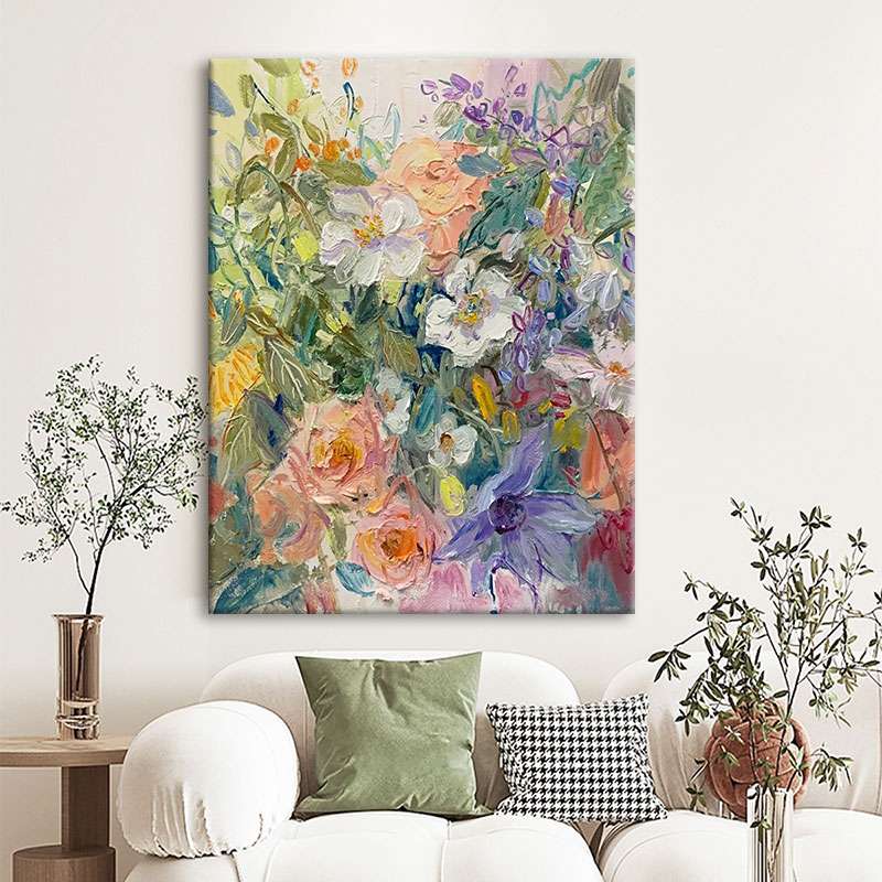 小清新花卉立体画客厅手绘油画网红肌理画入户门玄关装饰彩色挂画图片