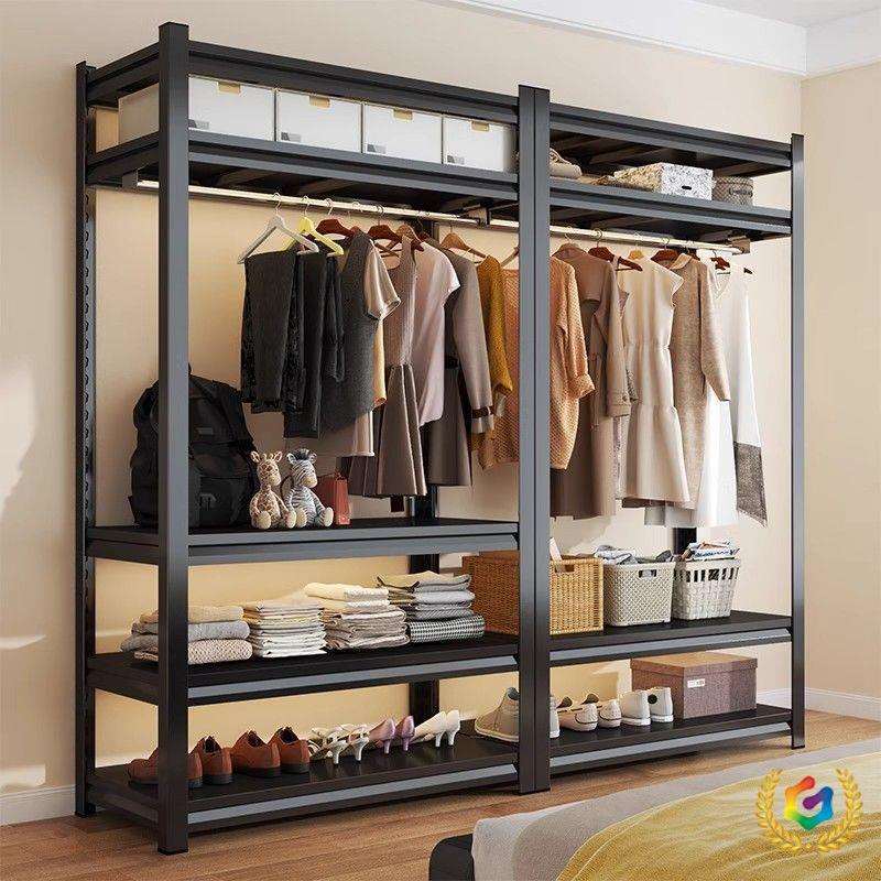 衣柜衣架货架防尘帘开放式衣帽间卧室简易角钢家用落地多层置物架