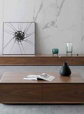 全实木电视柜中古风极简风地柜胡桃色小户型客厅窄款落地整装地台