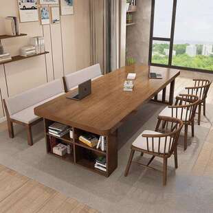 客厅实木书桌书柜一体写字桌家庭高档会客厅化全套学习办公工作台