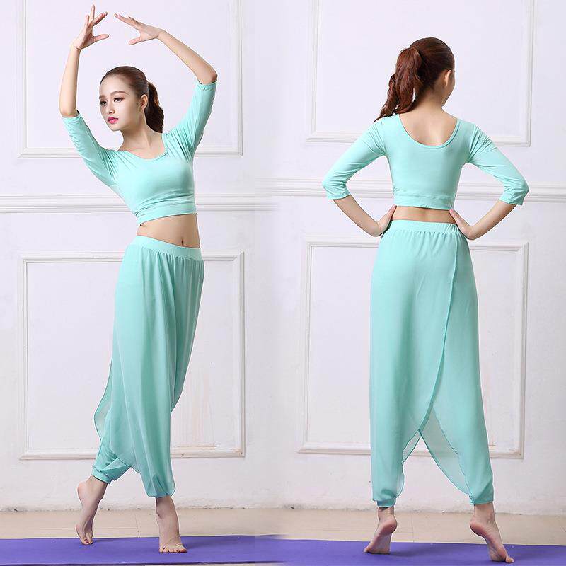 2025薄荷绿舞韵瑜伽服套装女舞蹈服雪纺裤飘逸仙表演服团体演出服