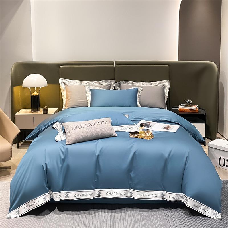 纯色四件套全棉100纯棉被套床单三件套床笠被罩1.5米1.8m床上用品