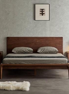北美黑胡桃木床双人床1.8米床现代简约日式原木北欧实木主卧婚床