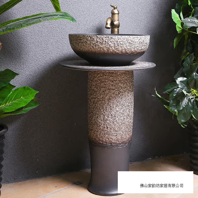 阳台立柱盆陶瓷一体落地式洗手台盆卫生间艺术花园户外洗脸池庭院