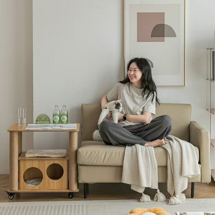 人宠茶几猫窝沙发茶几人猫共用家具边几推车家具小型撸猫边几