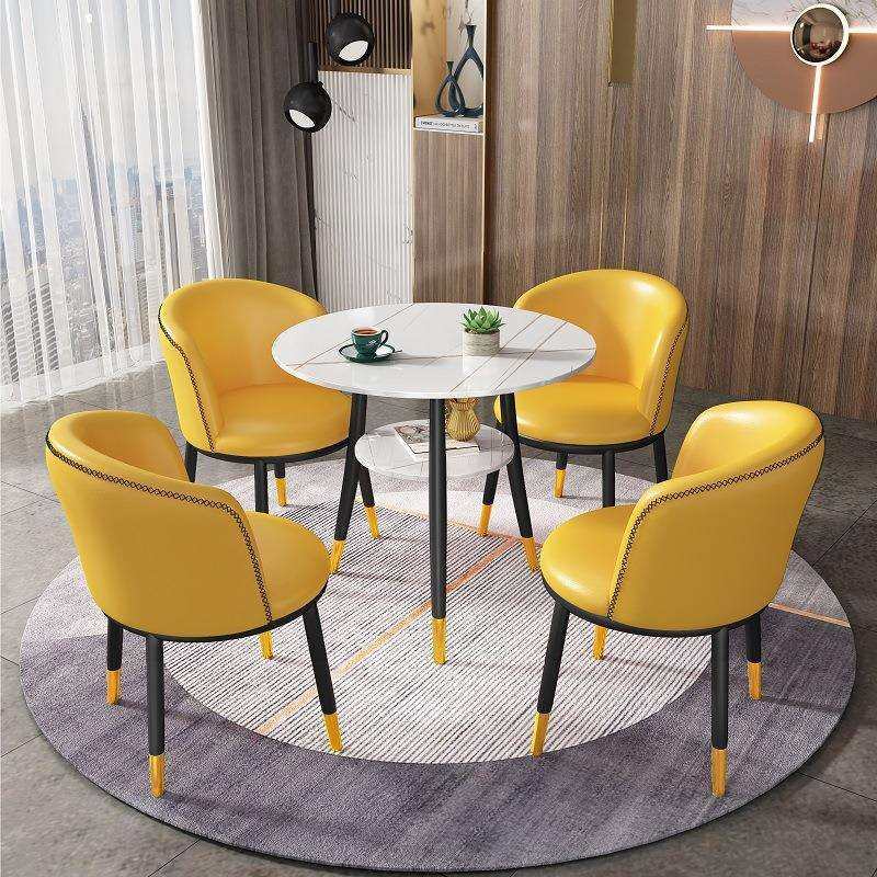 轻奢岩板小圆桌简约售楼处会客客厅餐桌休闲办公接待洽谈桌椅组合