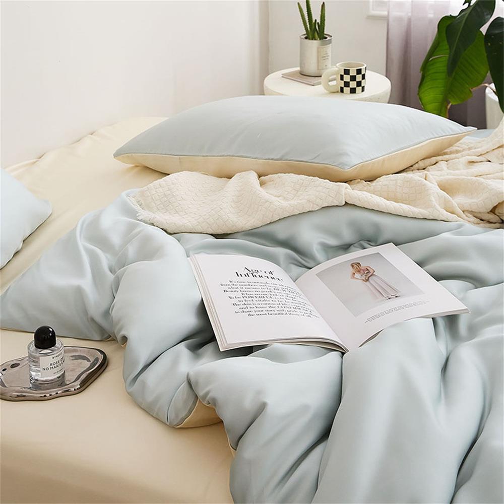 夏季简约纯色天丝四件套冰丝凉感裸睡冰丝床单床笠床上用品