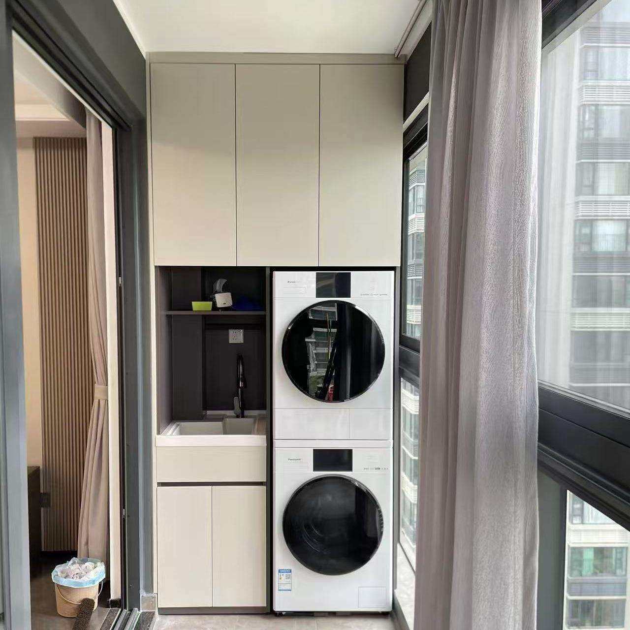 全铝阳台柜洗衣机柜焊接整板定制阳台储物柜烘干机洗衣机一体台