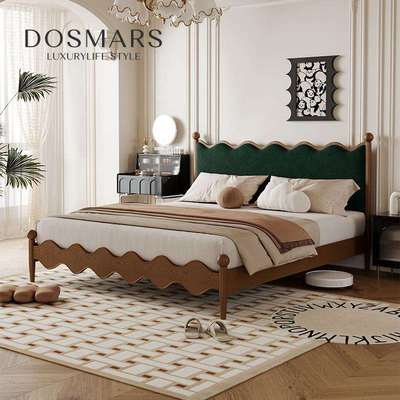 法式奶油风床排骨架床架双人床纯实木床白蜡木床全实木法式轻奢