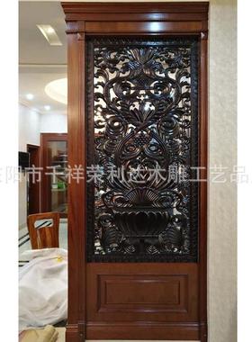 中式屏风镂空雕花隔断餐厅墙电视背景欧式洋花办公室卧室木质座屏