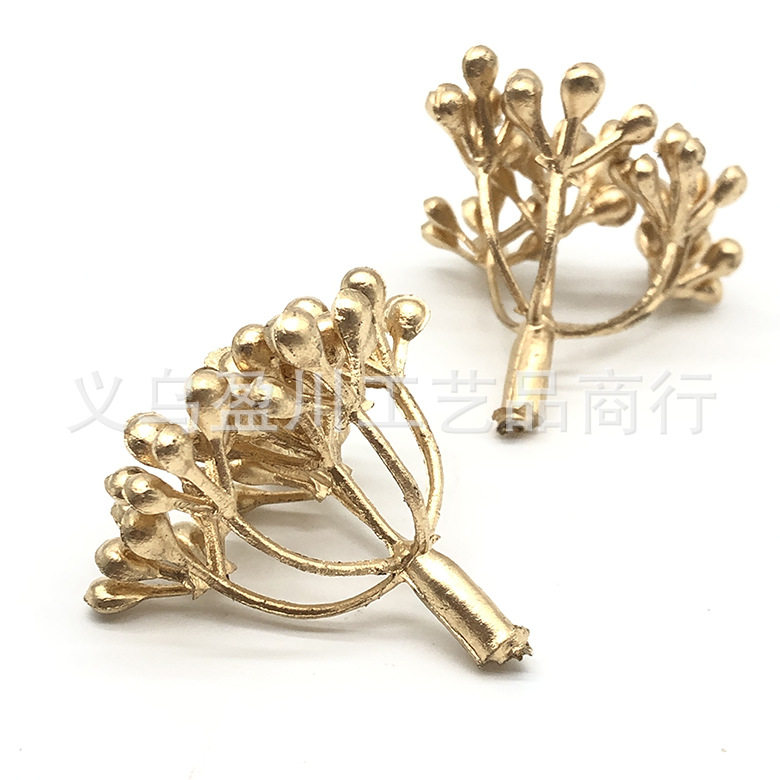 4cm6叉金色仿真塑料小珠花蕊婚庆圣诞节花环装饰绿植水草配件
