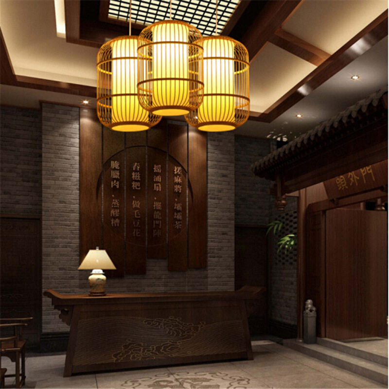 法属圭亚那仿古日式手工编织工程竹艺吊灯东南亚酒店客栈茶馆竹灯