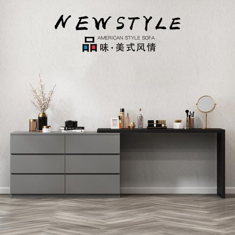 灰色钢琴烤漆梳妆台现代简约卧室书桌电视柜一体柜可拉伸化妆台