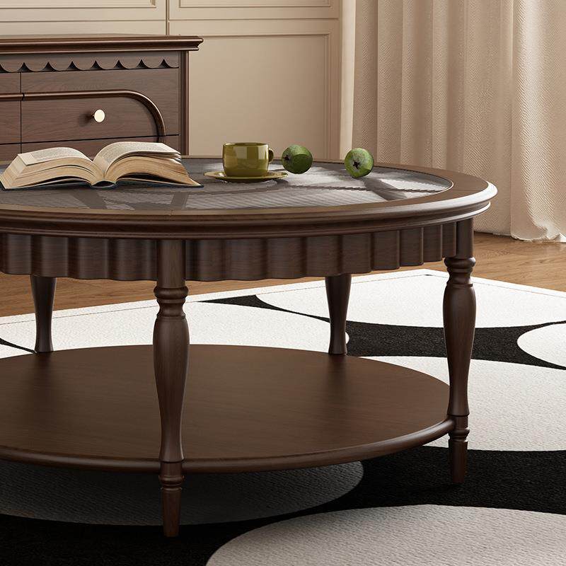 法式实木圆茶机组合电视柜美式复古客厅茶桌家用客厅2024新款