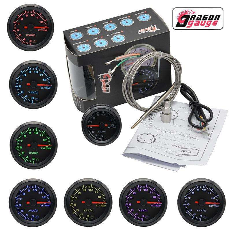 12V汽车改装仪表2英寸52mm排气管温度表七彩背光尾温表