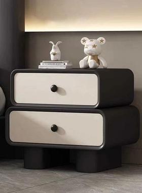 奶油新款床头柜安装轻奢简约现代床边柜皮质小型收纳实木家用卧室