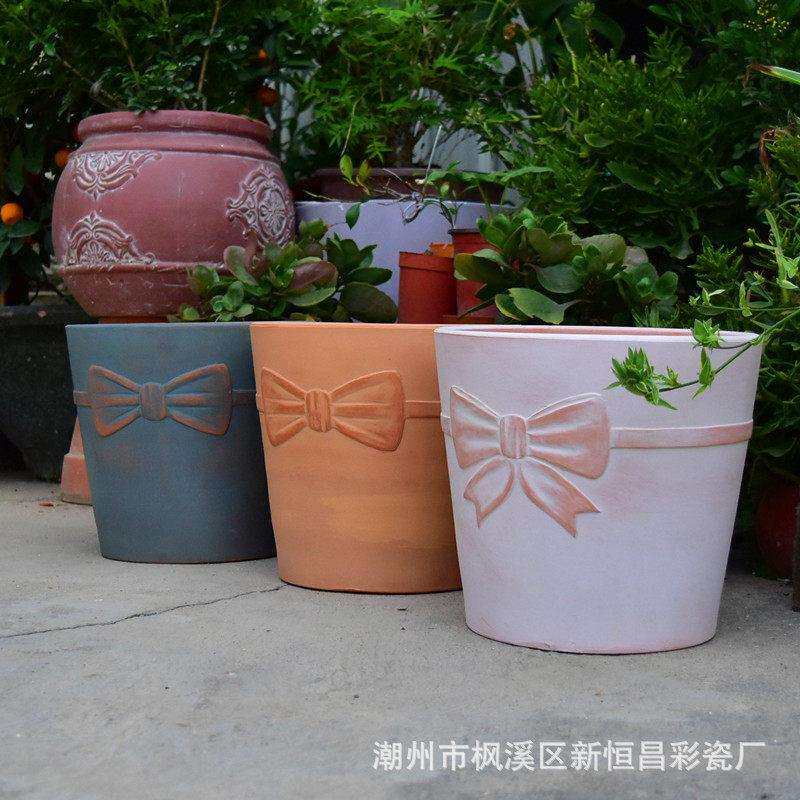 红陶花盆绿植低温室外玫瑰向日葵芋叶室内植物园林红陶盆领结盆