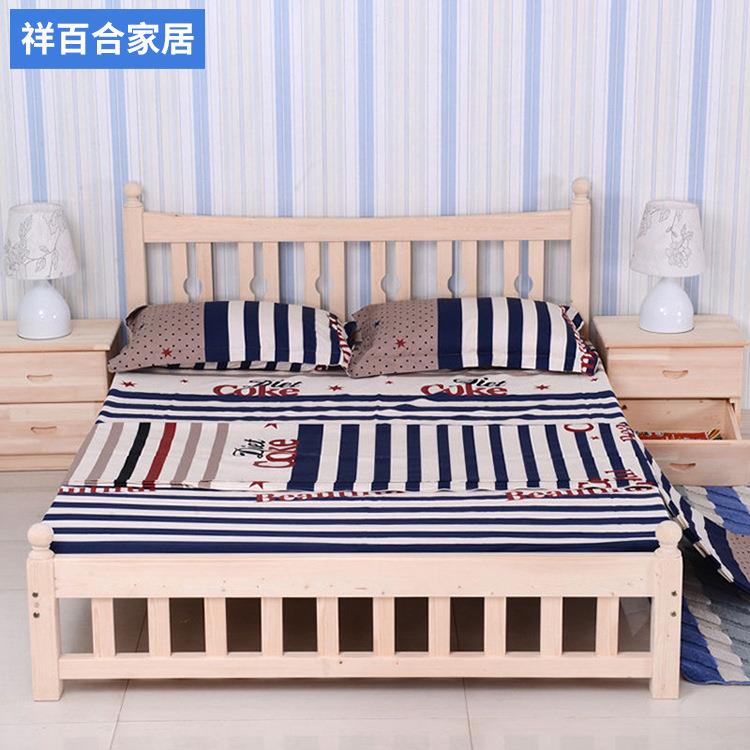 纯实木双人床原木无漆单人床简约现代儿童床简约学生床成人老人床