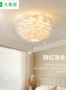 奶油风羽毛灯卧室创意北欧灯具现代简约温馨少女浪漫网红吊灯542L