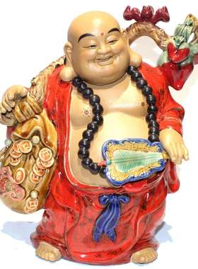 精品笑佛尼勒佛石湾陶瓷公仔桌面摆件现代简约卧室客厅摆设可