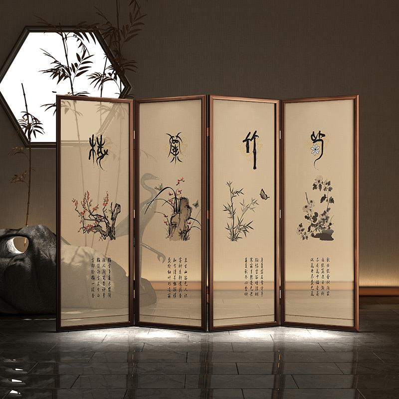 新中式实木屏风隔断办公客厅进门玄关遮挡可折叠移动折屏梅兰竹菊