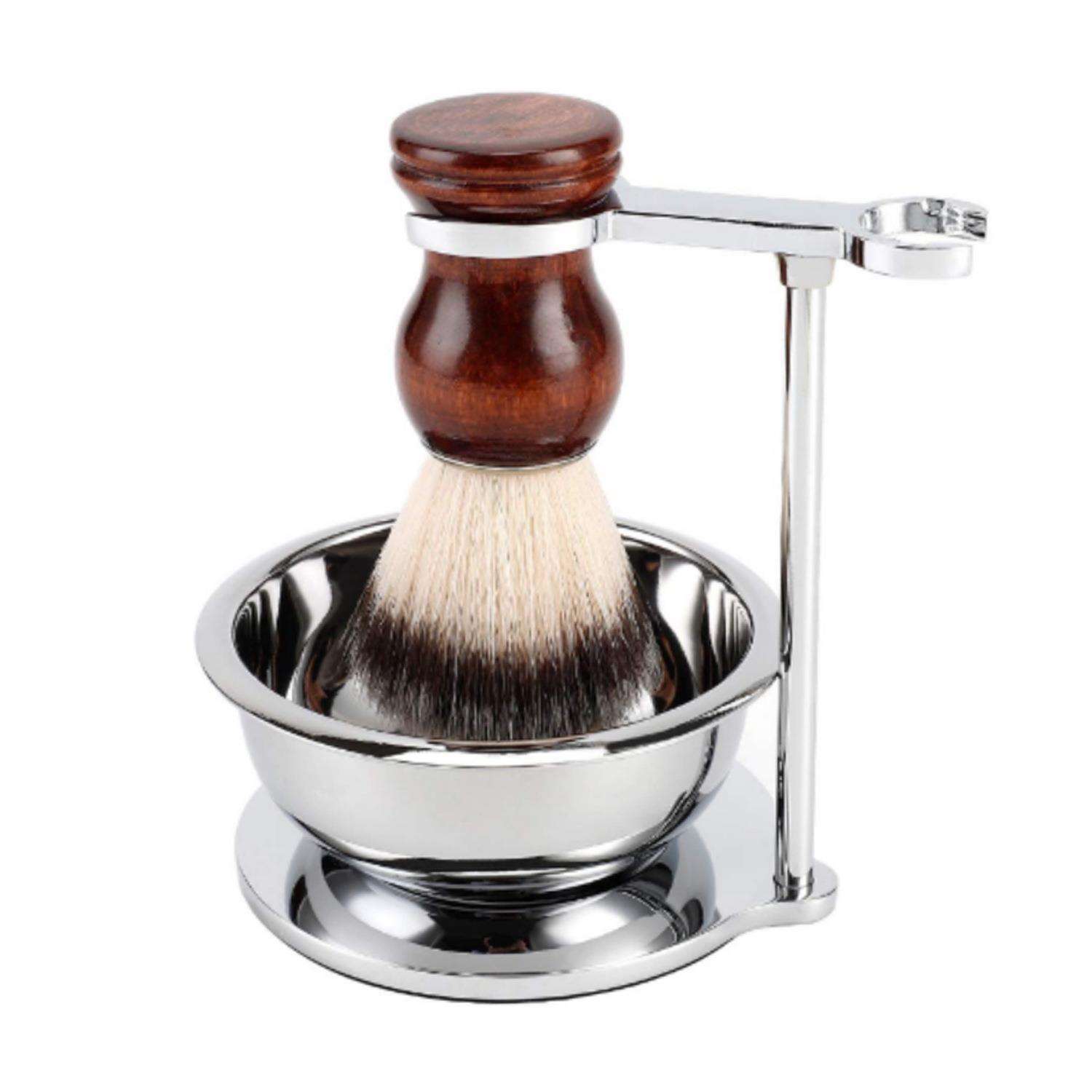 男士剃须刷3件套尼龙刷刮胡刷湿剃湿刮起泡沫打泡胡须刷胡刷架