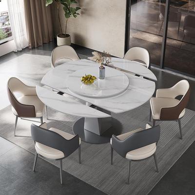 意式轻奢岩板餐桌椅组合伸缩旋转家用小户型方圆两用餐桌可变圆桌