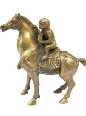 家居装饰商务金属工艺品铸铜人物马上封猴摆件