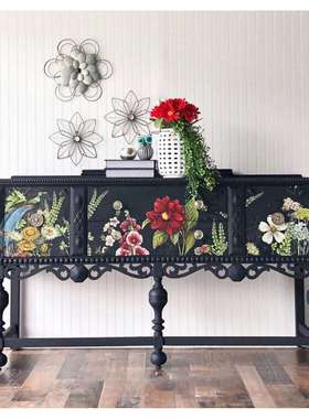 美式乡村复古实木手绘玄关柜玄关台边柜法式欧式雕刻门厅柜餐边柜