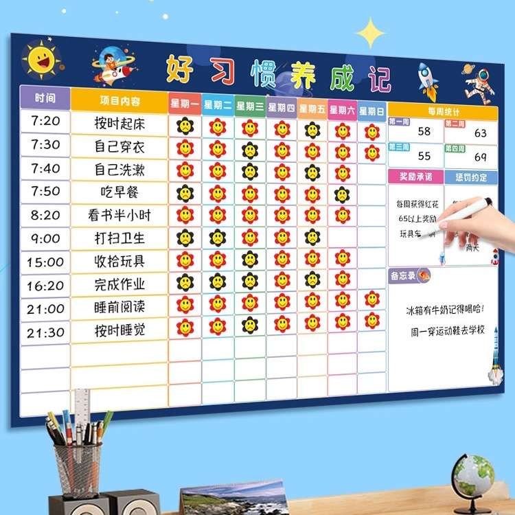 儿童成长自律表磁性墙贴小学生时间管理宝宝奖励贴纸积分卡孩子好